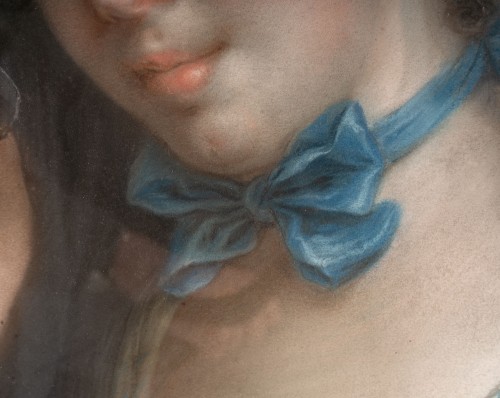 Portrait d'une jeune femme au ruban bleu, pastel du 18e siècle - Catel Antiquités