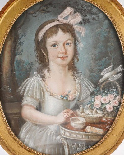 Portrait d'une jeune fille au ruban rose, École française du XVIIIe siècle - Tableaux et dessins Style Louis XV
