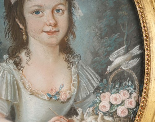 Tableaux et dessins Dessin, Aquarelle & Pastel - Portrait d'une jeune fille au ruban rose, École française du XVIIIe siècle