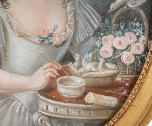 Portrait d'une jeune fille au ruban rose, École française du XVIIIe siècle - Catel Antiquités