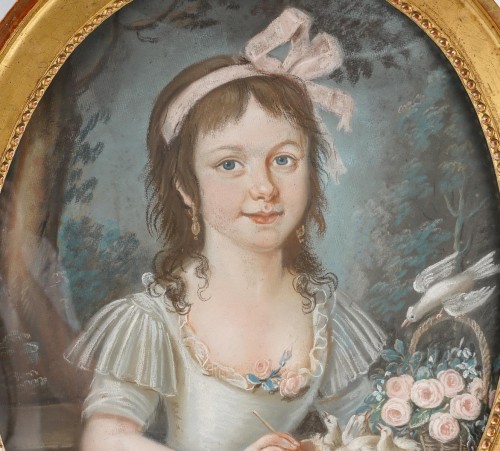 XVIIIe siècle - Portrait d'une jeune fille au ruban rose, École française du XVIIIe siècle