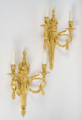 A Pair of bronze Wall - Lights in Louis XVI Style - Lighting Style 