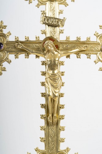 Religious Antiques  - A bronze Gothic Revival style altar crucifix