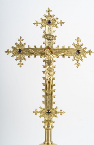 A bronze Gothic Revival style altar crucifix - 
