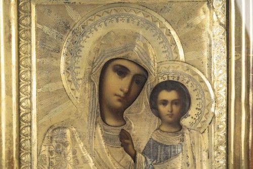 Art sacré, objets religieux  - Icône représentant la Vierge de Smolensk, Russie, XIXe siècle