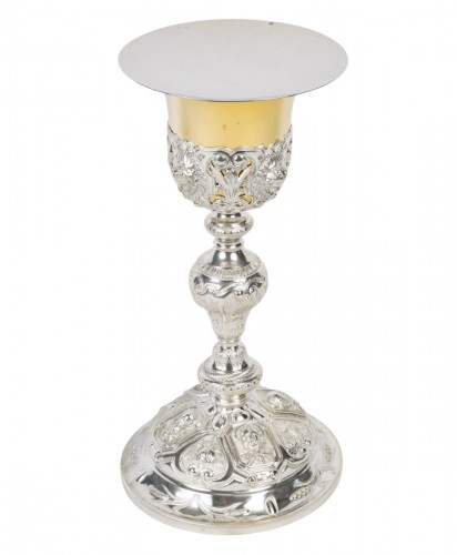 Calice avec patène à décor de symboles lithurigiques, d'époque XIXe