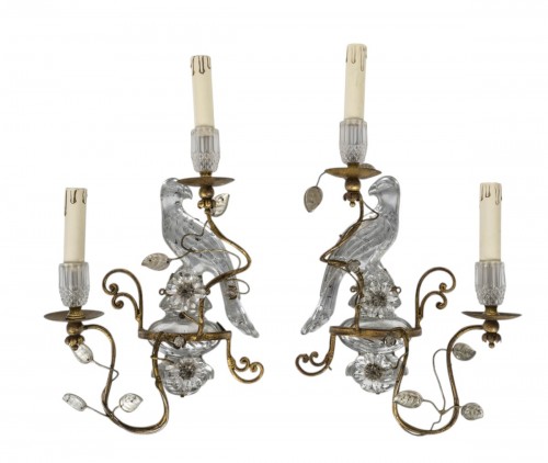 Pair Of Wall Lights Aux Perroquets, Baguès, 20th Century.