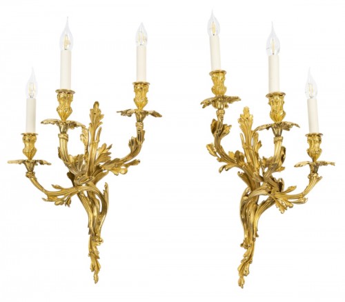 Important Pair Of Wall Lights Signed Raingo, In Gilded Bronze In The Louis 