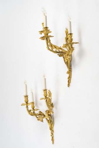 Important Pair Of Wall Lights Signed Raingo, In Gilded Bronze In The Louis  - Religious Antiques Style 