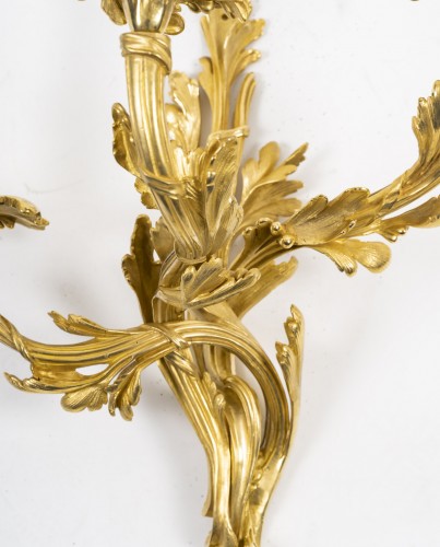 Important Pair Of Wall Lights Signed Raingo, In Gilded Bronze In The Louis  - 
