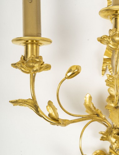  Pair Of Louis XVI Style Gilt Bronze Sconces. Napoleon III Period (1848-187 - Lighting Style Napoléon III