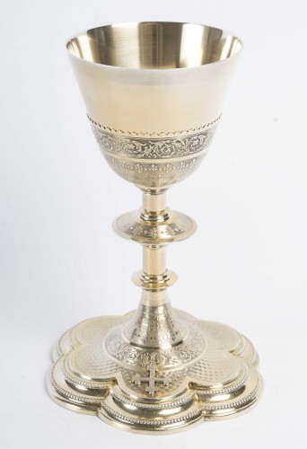 Religious Antiques  - 19th century silver and vermeil chalice
