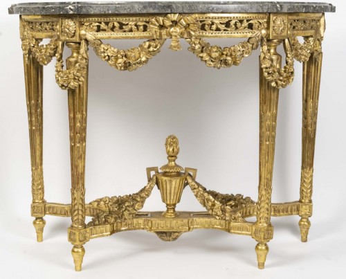 Furniture  - Large Louis XVI Period Console Table In Sculpted And Gilded Bronze