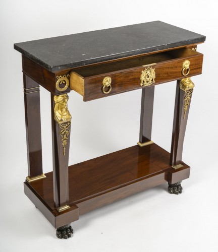 Small Empire Period Console In Mahogany And Gilded Bronze - Furniture Style Empire