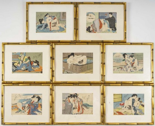 Antiquités - Series Of 8 Japanese Erotic Prints, From The 19th Century