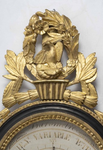 Wooden barometer carved according to Torricelli, from the Louis XVI period  - 