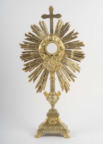 XIXe siècle - Ostensoir en bronze doré à décor de chérubins, XIXe siècle
