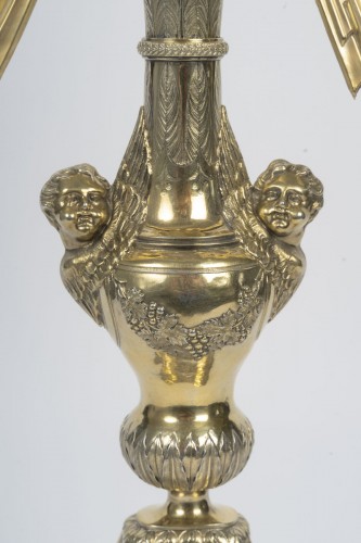 Art sacré, objets religieux  - Ostensoir en bronze doré à décor de chérubins, d'époque Napoléon III