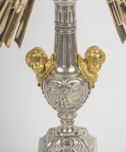 Art sacré, objets religieux  - Ostensoir à décor de chérubins, d'époque Napoléon III