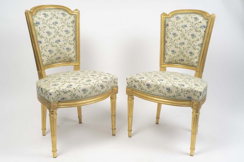 Paire de chaises en bois doré, d'époque Louis XVI - Sièges Style Louis XVI