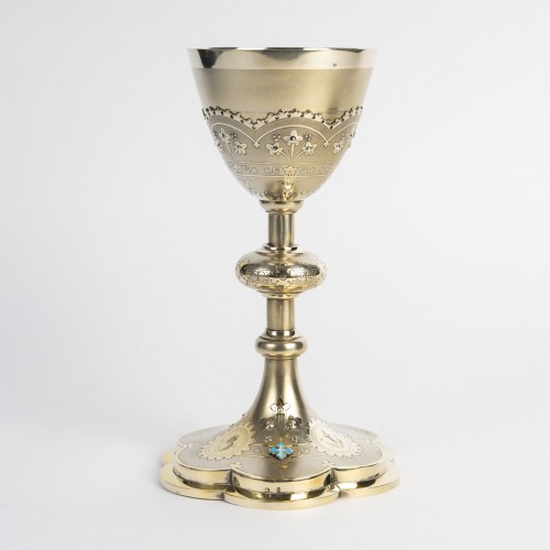 Religious Antiques  - 19th century Chalice and paten in vermeil