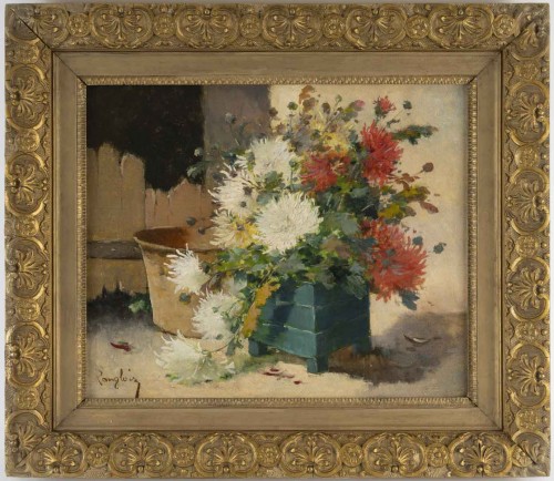 Cauchois Eugêne-Henri (1850 -1911) dit "Langlois", Bouquet de Crysanthèmes