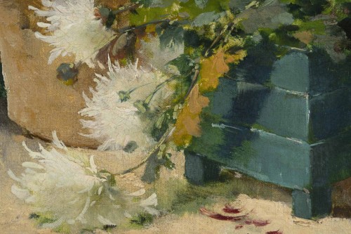 XIXe siècle - Cauchois Eugêne-Henri (1850 -1911) dit "Langlois", Bouquet de Crysanthèmes