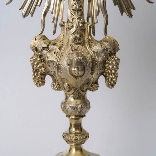 Art sacré, objets religieux  - Ostensoir en argent et vermeil à décor de chérubins, d'époque Napoléon III (1848-1870