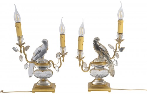 Paire de lampes aux Perroquets, Baguès XXe siècle