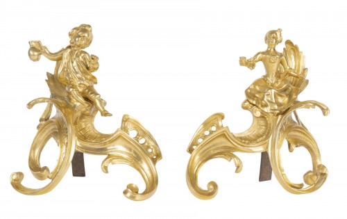 Paire de chenet en bronze doré, d'époque Louis XV 