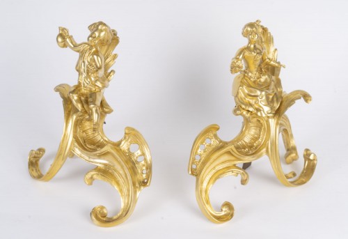 Paire de chenet en bronze doré, d'époque Louis XV  - Objet de décoration Style Louis XV