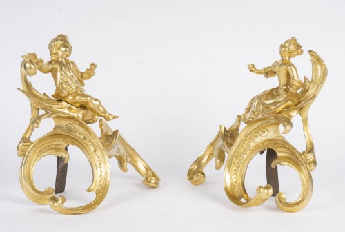 Objet de décoration  - Paire de chenet en bronze doré, d'époque Louis XV 