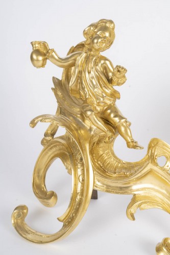 Paire de chenet en bronze doré, d'époque Louis XV  - Catel Antiquités
