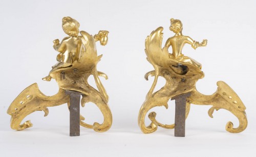 Paire de chenet en bronze doré, d'époque Louis XV  - Louis XV
