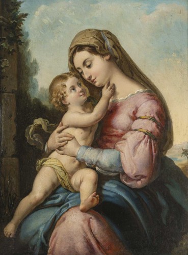 Madone à l'enfant attribuée à Francesco Podesti (1800-1895) - Tableaux et dessins Style 