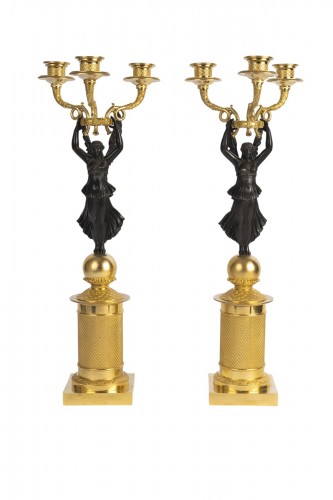 Paire de candélabre en bronze doré et patiné, d'époque Empire