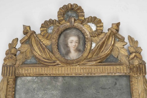 Gilded wooden pediment mirror, Louis XVI period - Mirrors, Trumeau Style Louis XVI