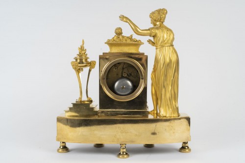 Antiquités - Gilded bronze clock, “The Birth of Love,” signed Lemoine Beudan. 19th century