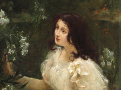 Young woman with flowers - L. Ollier 1899