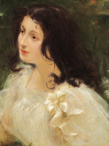 Tableaux et dessins Tableaux XIXe siècle - Jeune femme au bouquet de fleurs - L. Ollier 1899