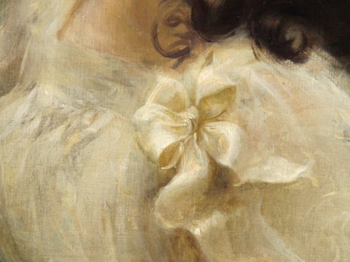 Art nouveau - Jeune femme au bouquet de fleurs - L. Ollier 1899