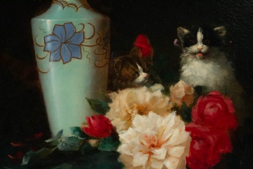 Paintings & Drawings  - Maurice Isabelle Sprenger-Sébilleau (1849 - 1907) - Flowers with Cats