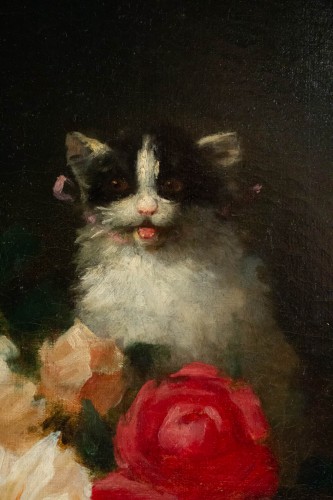 Maurice Isabelle Sprenger-Sébilleau (1849 - 1907) - Jetée de fleurs avec chats - Catel Antiquités