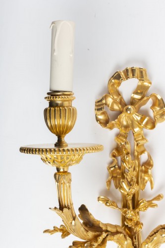 Lighting  - Pair of gilt bronze two-lights scones, late 19th century