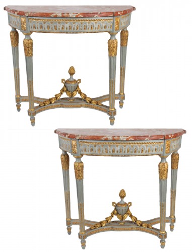 Paire de consoles demi-lune d'époque Louis XVI (1774 - 1793)