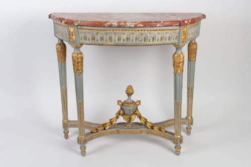 Paire de consoles demi-lune d'époque Louis XVI (1774 - 1793) - Mobilier Style Louis XVI