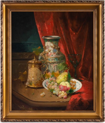 Emile Godchaux (1860 - 1938) - Assiette de fruits au vase de Chine