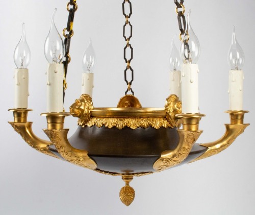 Lustre en bronze doré et tôle patinée vert - Catel Antiquités