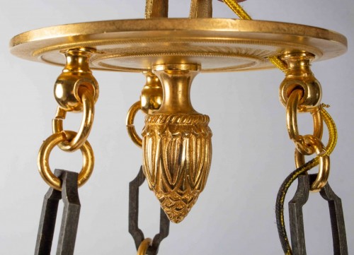  - A gilt bronze and green metal sheet Chandelier in the First Empire Style