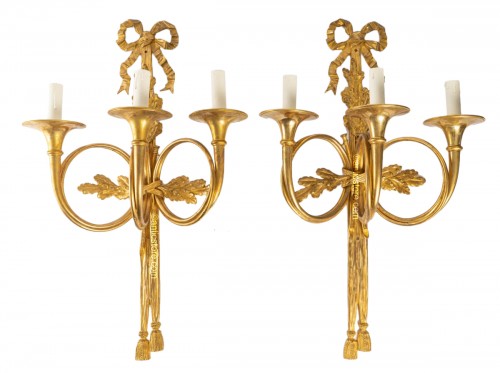 A Pair of Napoleon III wall-lights in Louis XVI style.